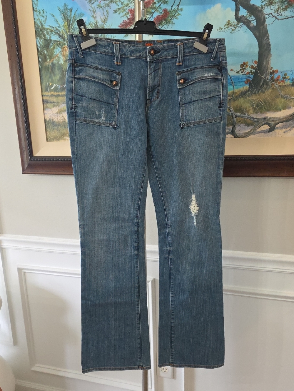 Yanuk Women's Boot Cut Jeans in Distressed Blue Denim